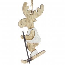 Χριστουγεννιάτικo Κρεμαστό Ξύλινο Ταρανδάκι Σκιέρ, Καφέ (12cm)